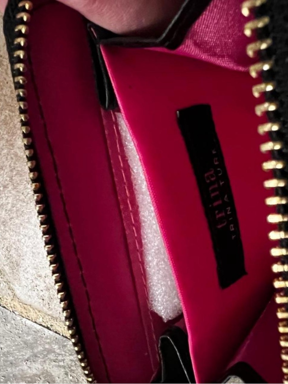Trina Turk Red Pink Black Purple Striped Zip Wallet - Picture 3 of 5